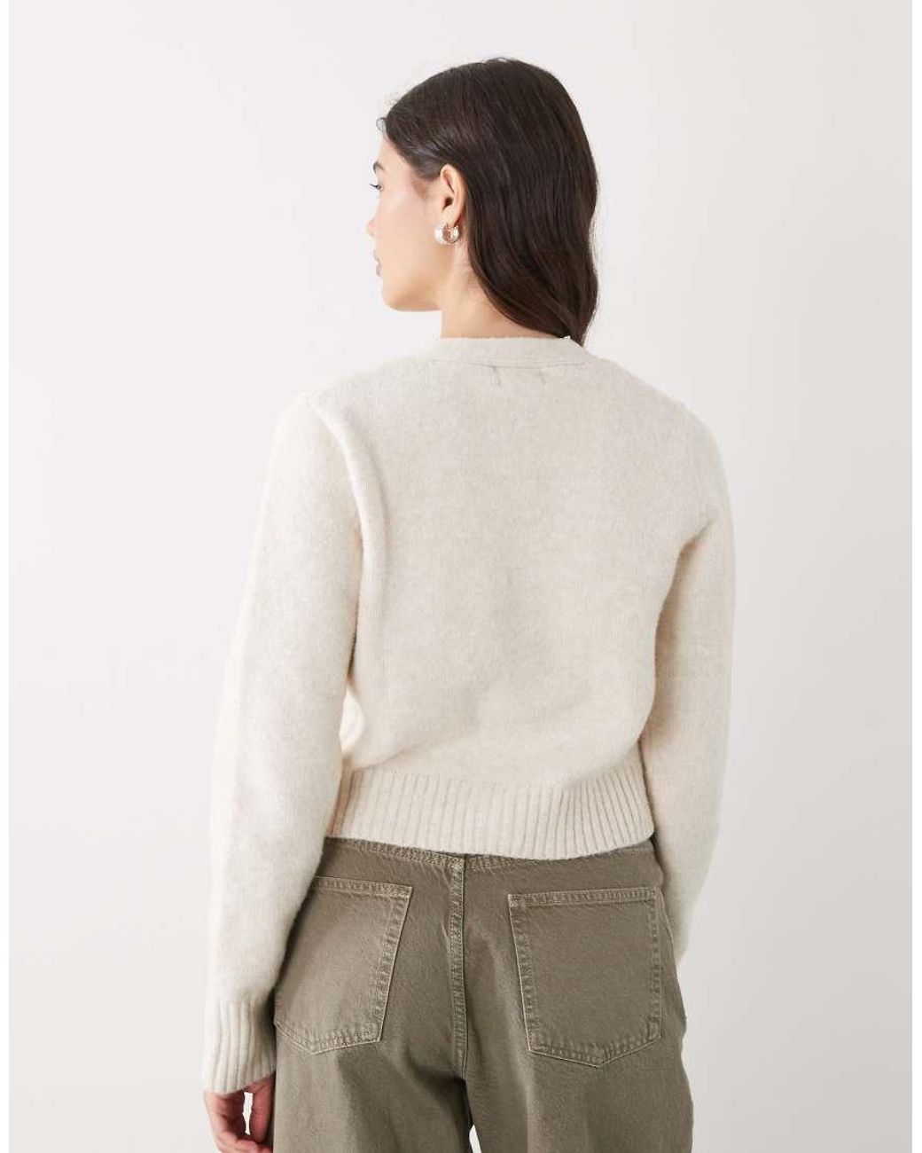 Monki Natural Compact Knitted Cardigan With Pockets