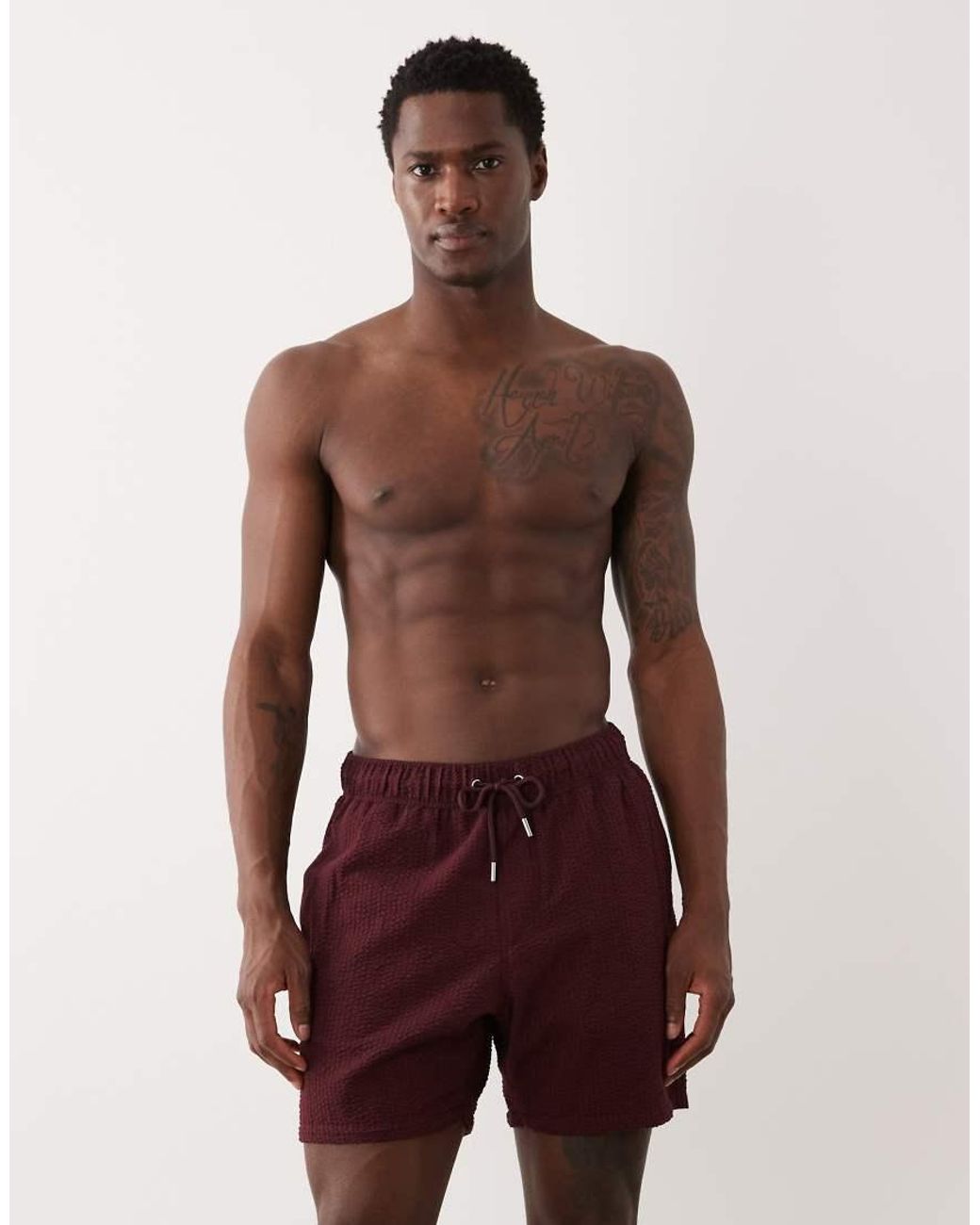 ASOS Red Seersucker Swim Shorts for men