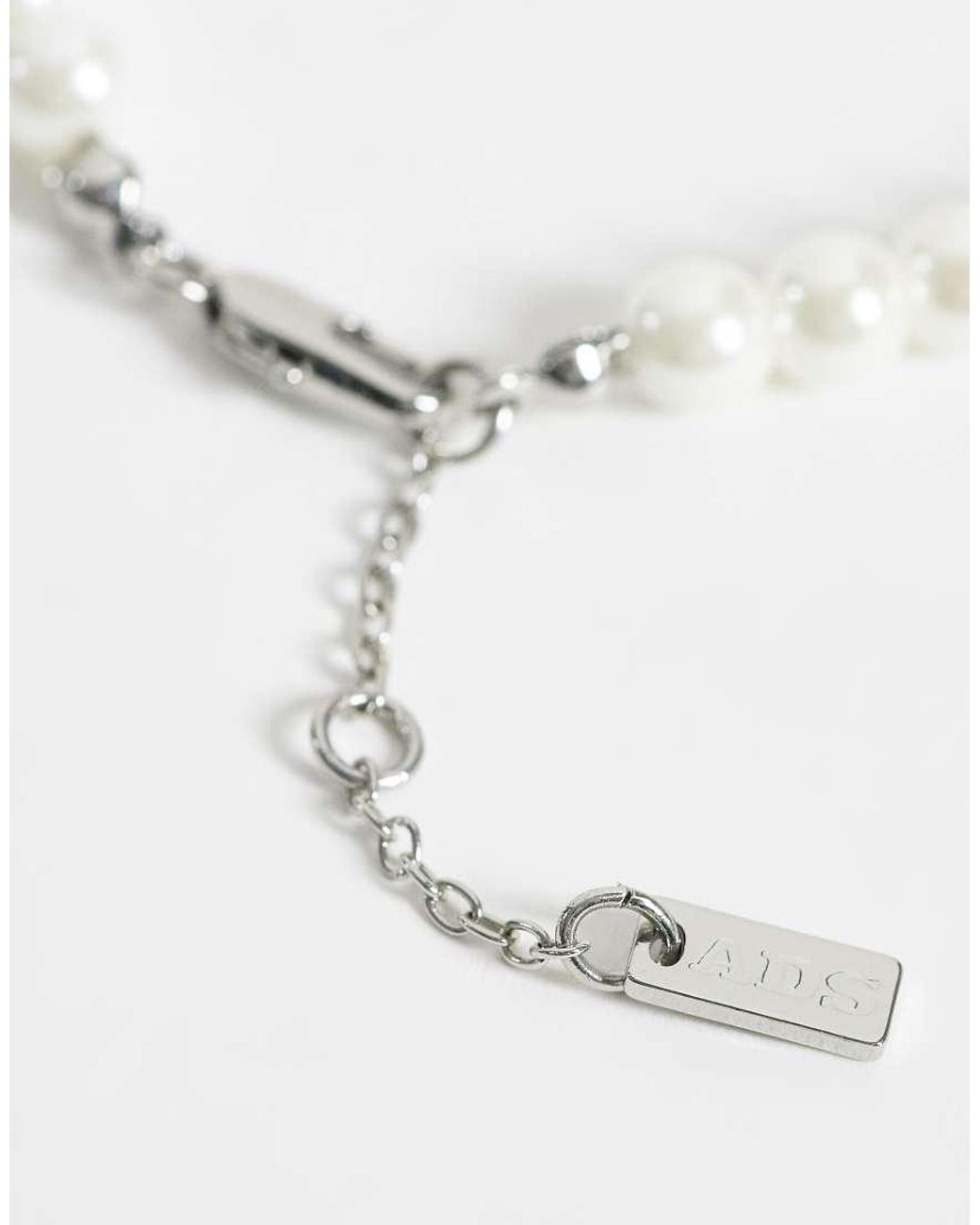 ASOS Natural 6mm Glass Faux Pearl Beaded Bracelet for men