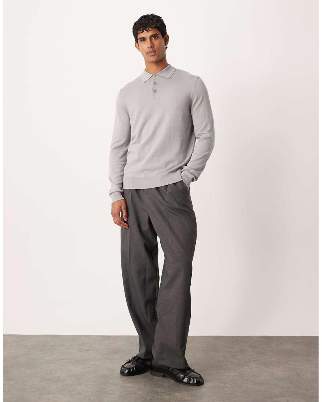 ASOS Gray Knit Long Sleeve Polo for men