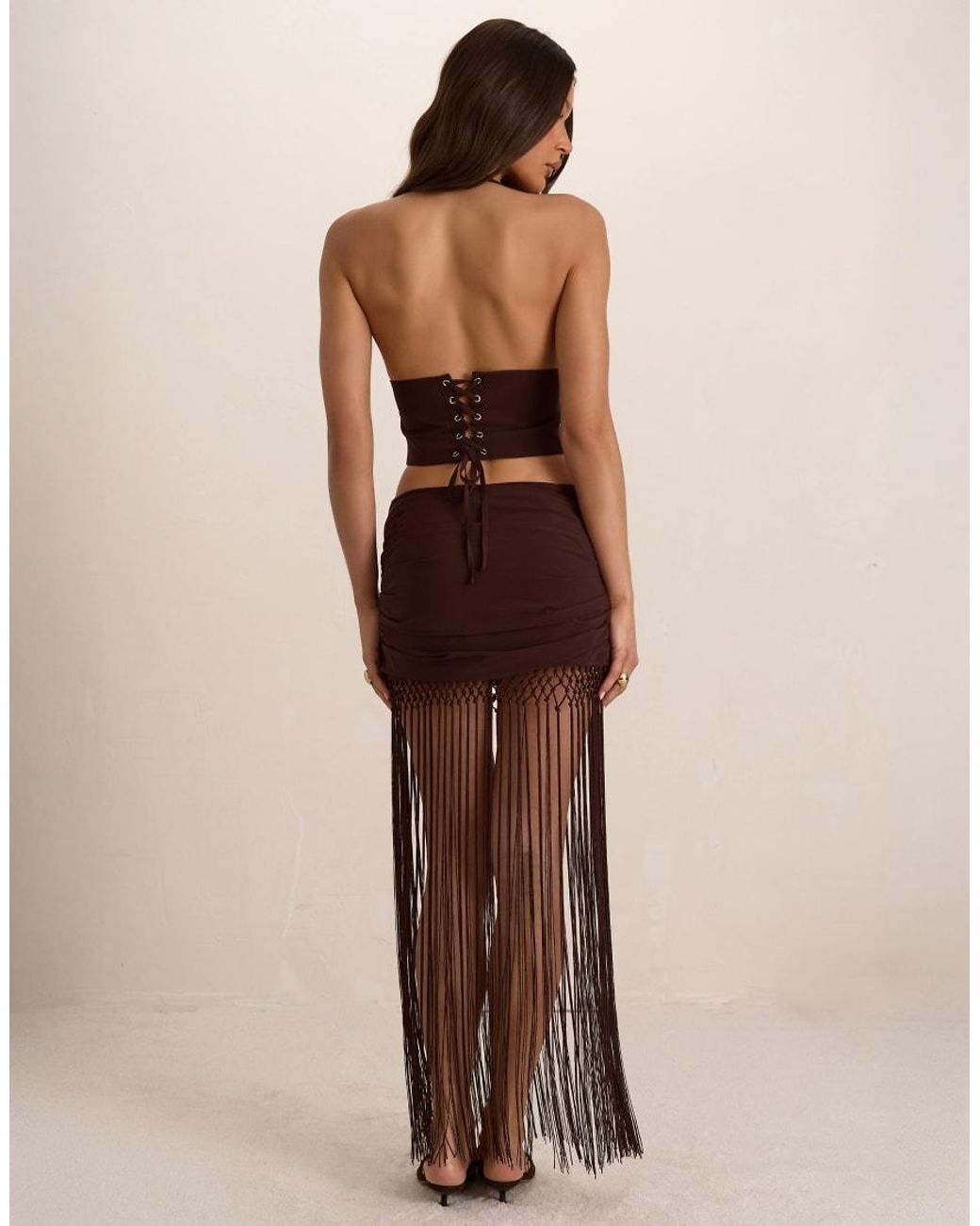 Missy Empire Brown Chiffon Ruched Tassel Maxi Skirt