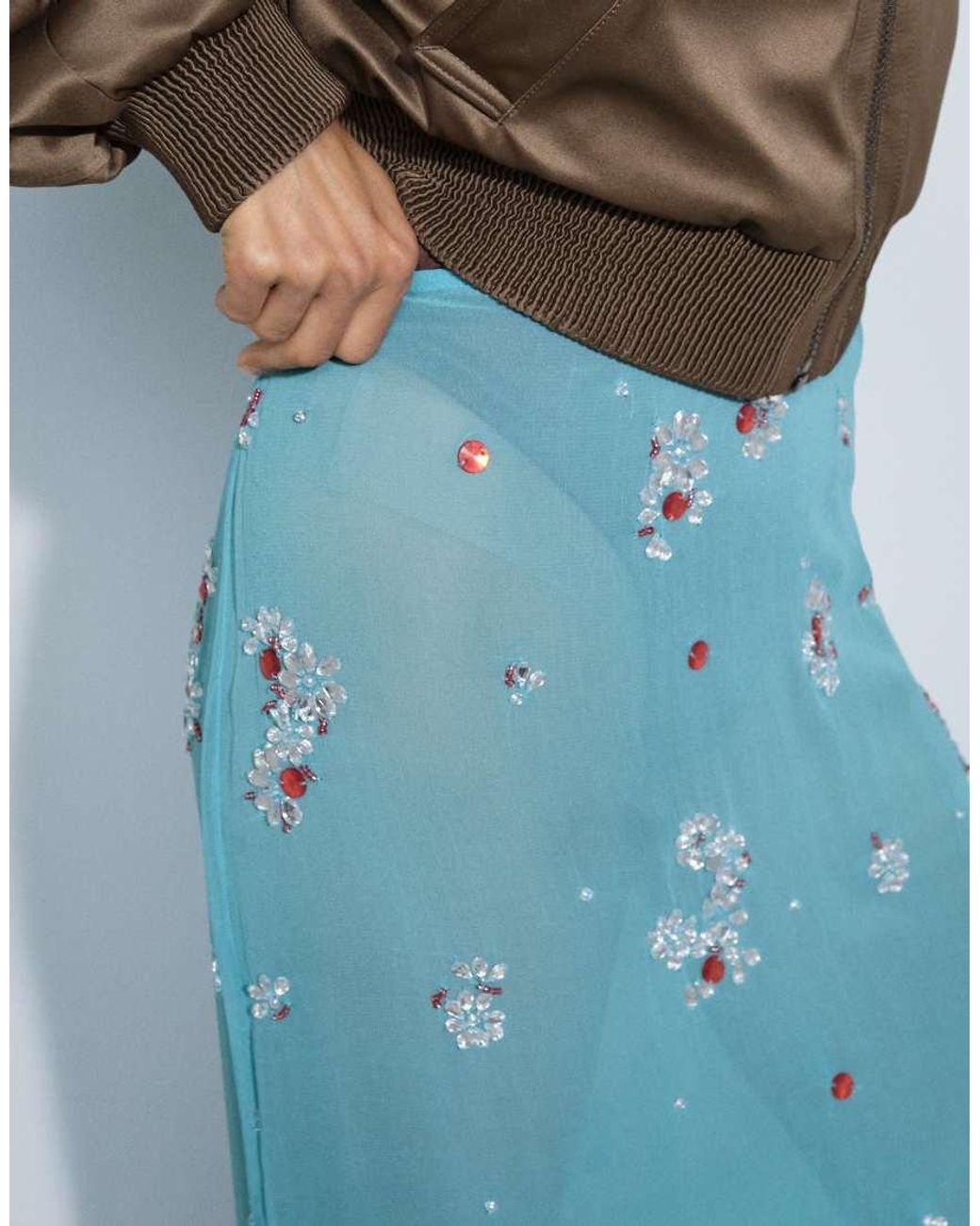 ASOS Blue Embellished Midi Skirt With Lace