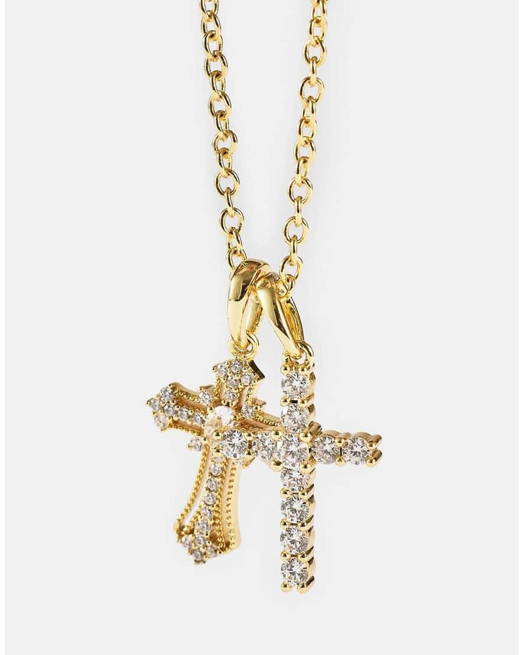 CERNUCCI Metallic Double Multi Iced Cross 20Mm Necklace