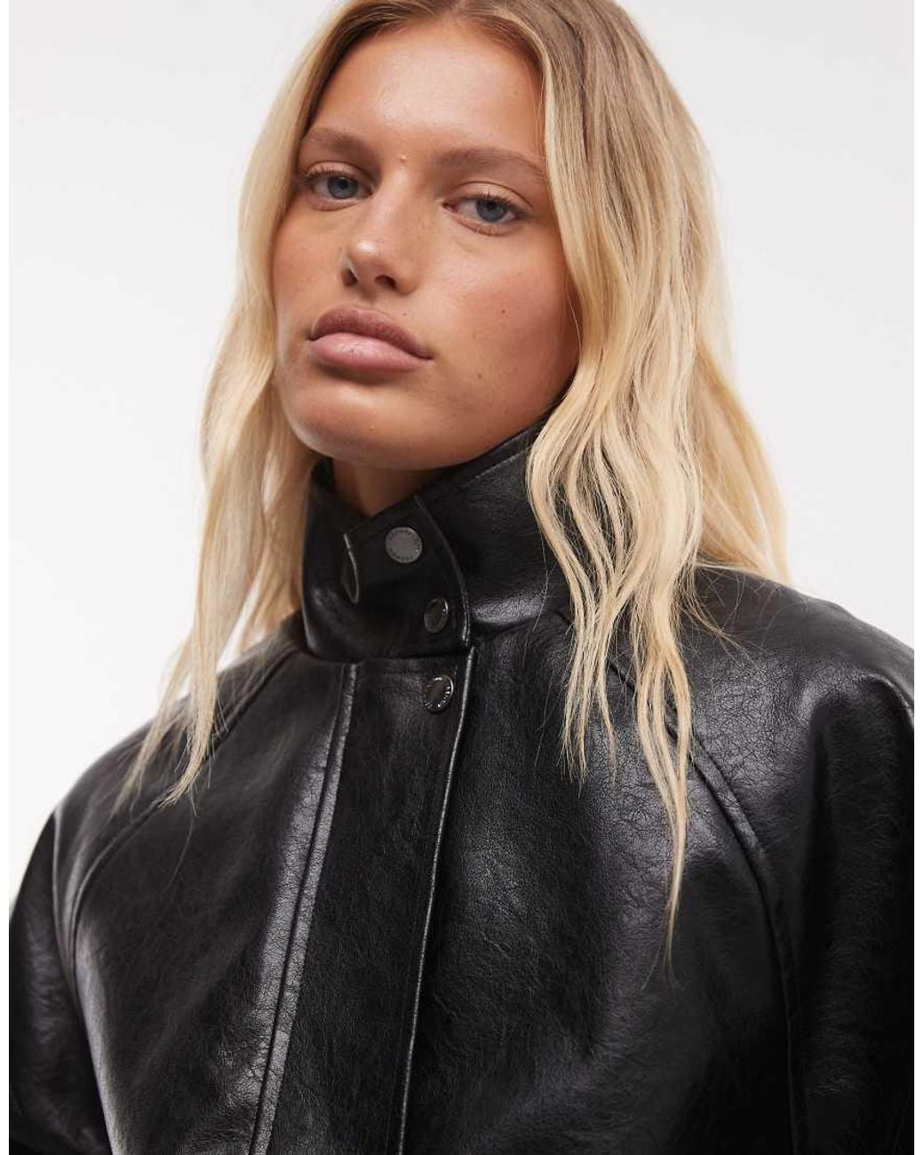 French Connection Black Faux Leather Funnel Neck Jacket