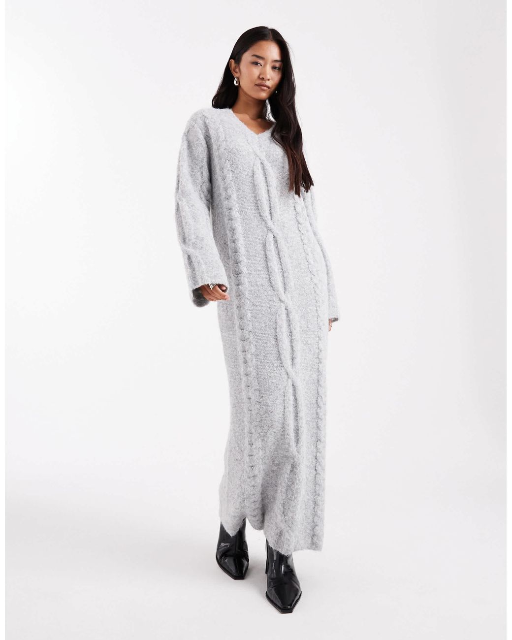 knee length dresses for ladies Momyknows White Knitting V-Neck Bodycon Two Pieces Cardigan Elegant Baby Shower Maternity Maxi Sweater Dress White / S main image 0