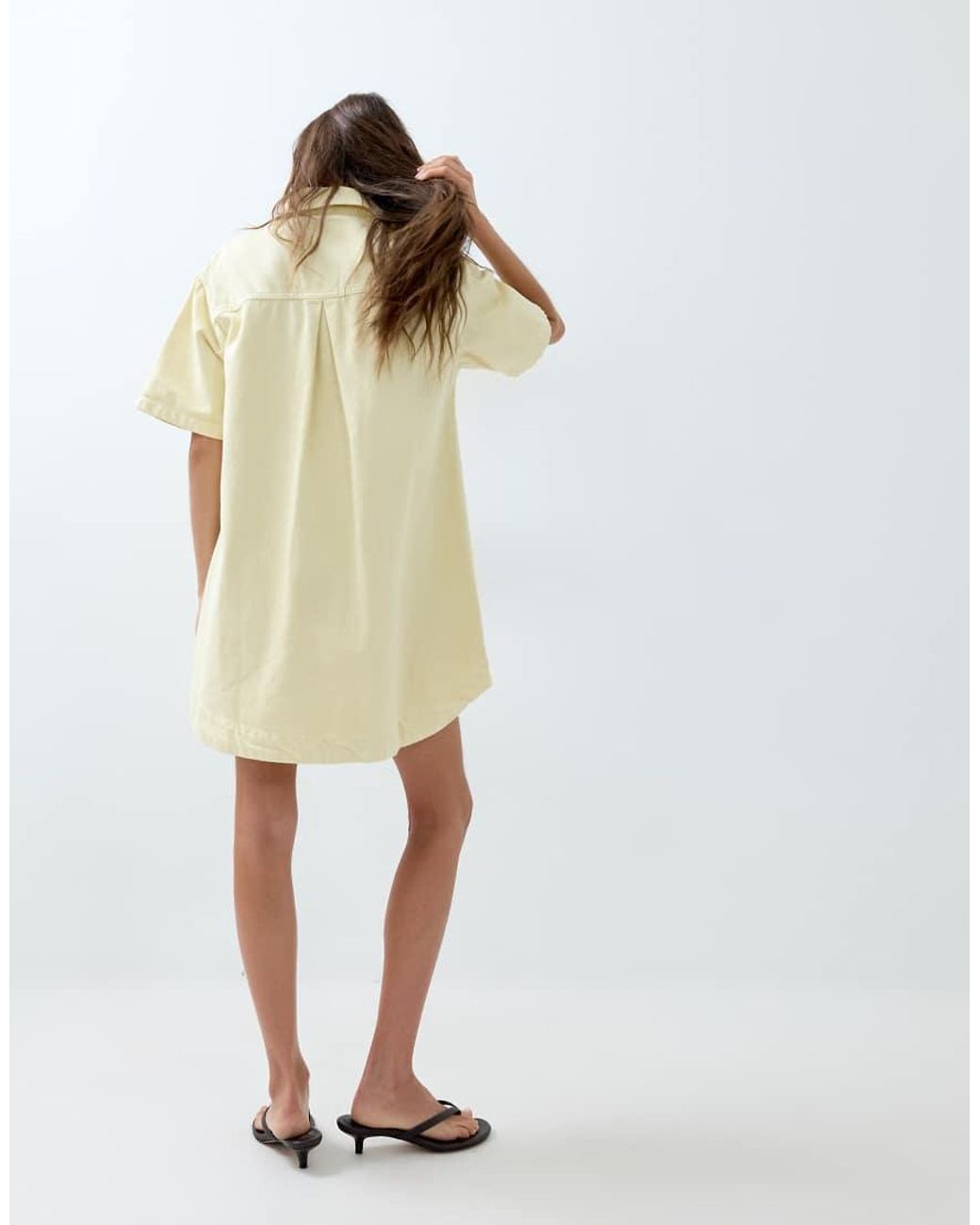 ASOS Natural Denim Boxy Shirt Dress With Pocket Detail