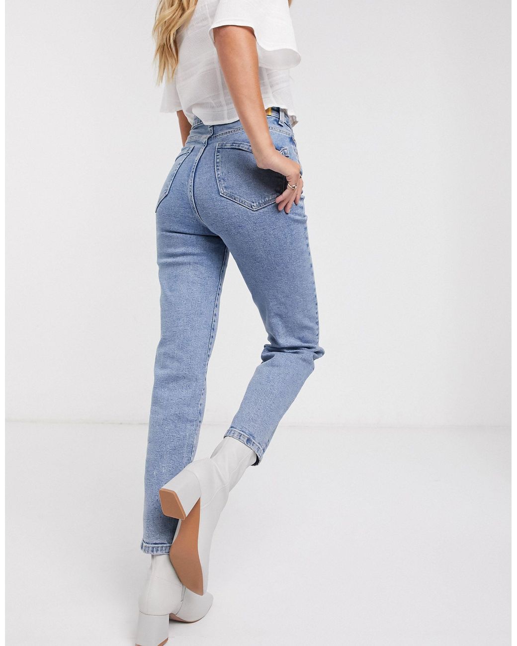 Stradivarius Denim Slim Mom Jeans With Stretch in Blue | Lyst
