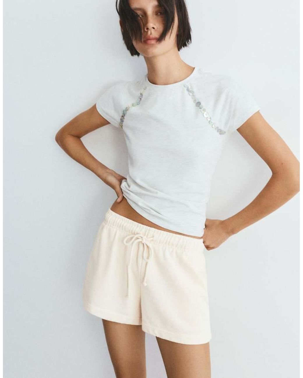 Pull&Bear White Sports Shorts With Elastic Waist