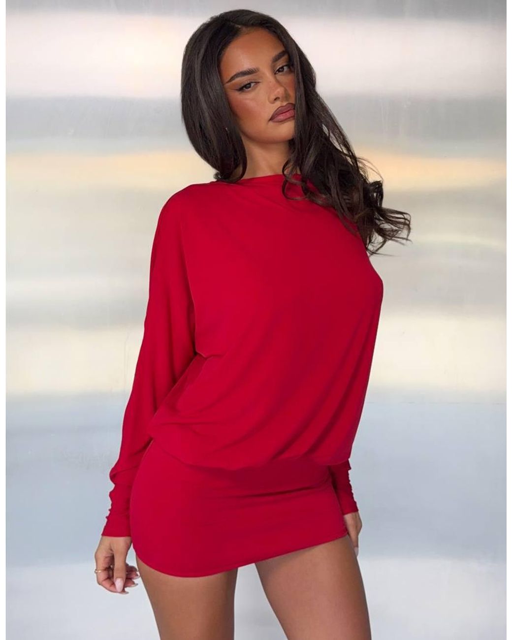 Tiger Mist Red X Jessica Bader Blouson Open Cowl Back Mini Dress