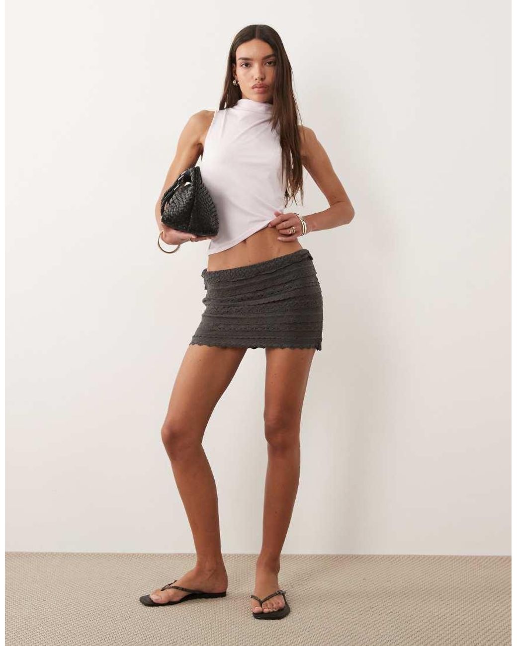 Mango White Teen Ruffle Lace Mini Skirt