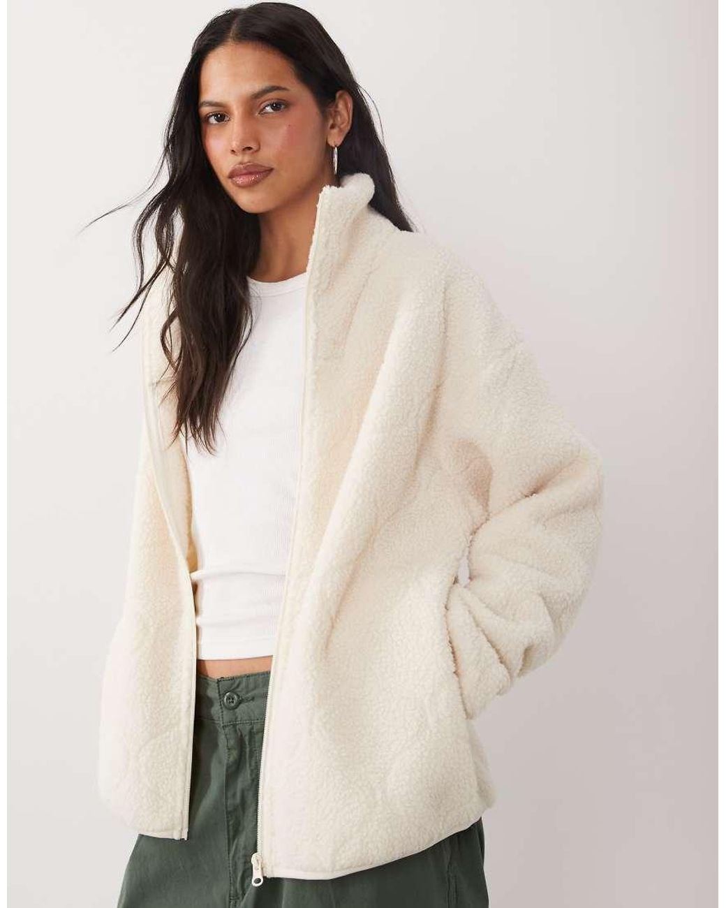 Brave Soul Natural Zip Through Fleece With Quilted Stitch Detail