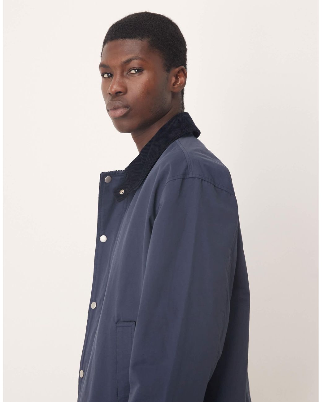 ASOS Harrington Jacket With Cord Collar in Blue for Men | Lyst