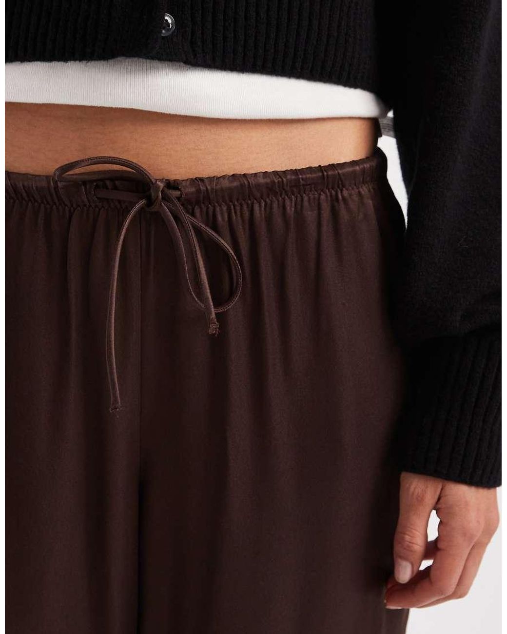 ASOS Black Satin Wide Leg Pull On Trouser