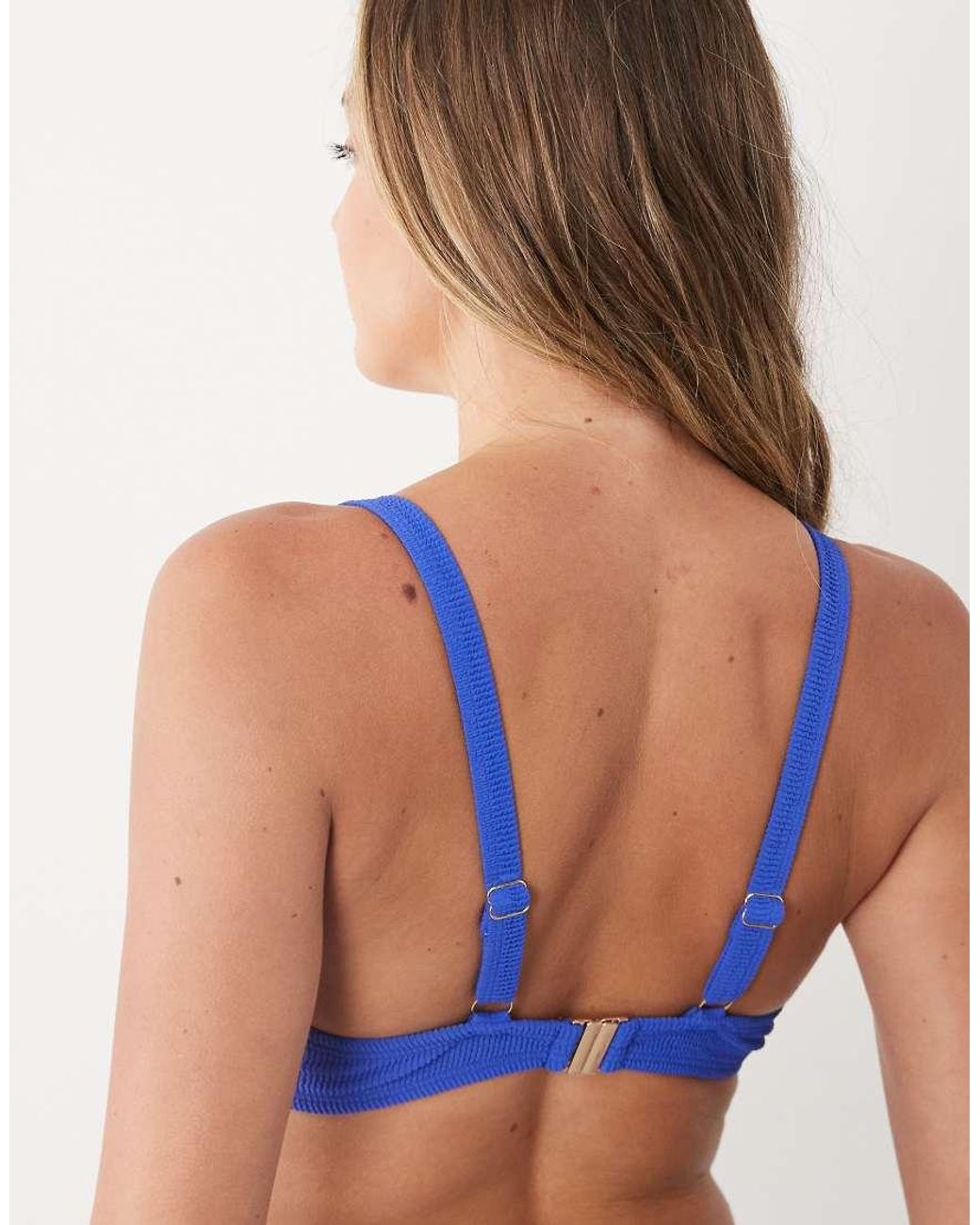 New Look Blue Crinkle Ring Detail Bikini Top