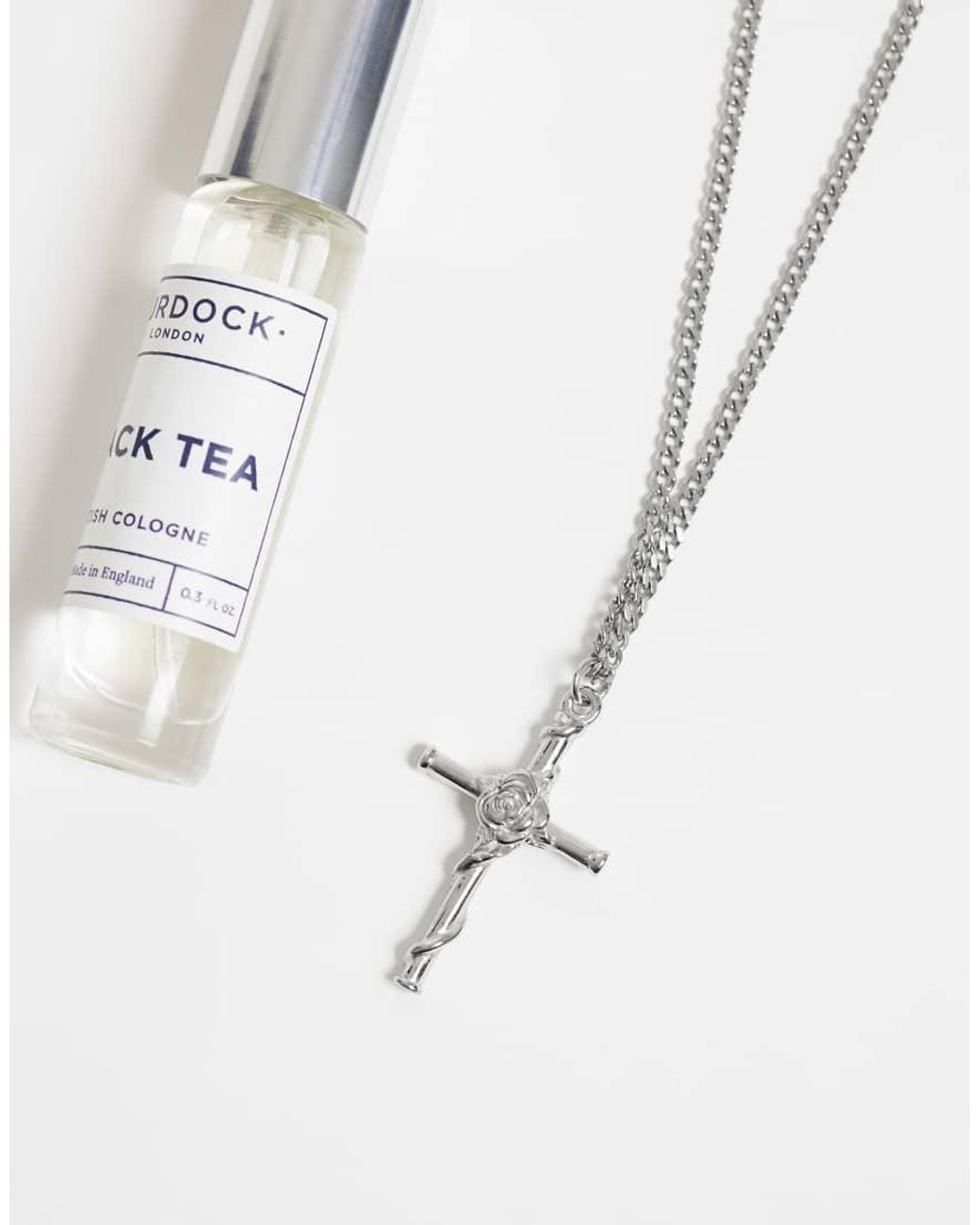 ASOS White Waterproof Stainless Steel Rose Centre Cross Pendant Necklace for men