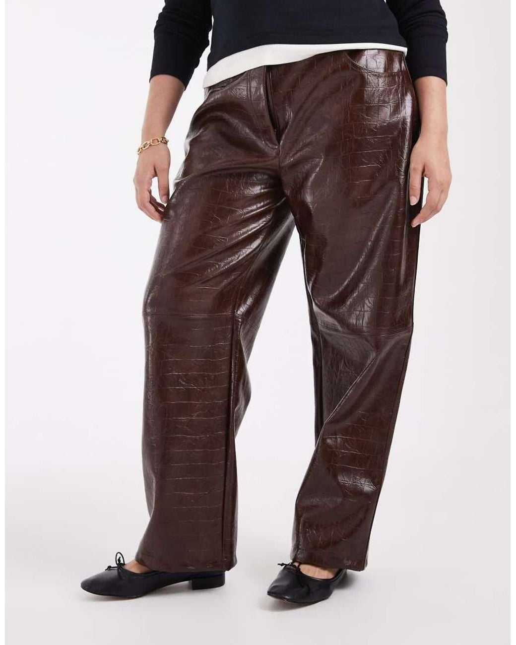 ASOS Black Curve Faux Leather Slim Straight Leg Trousers