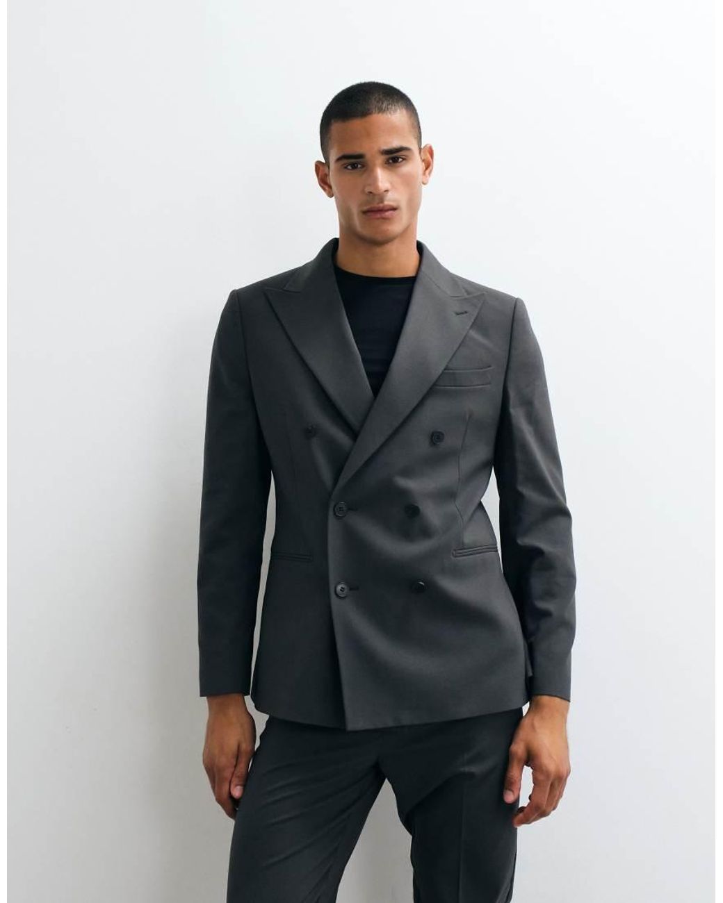 ASOS Gray Slim Double Breasted Suit Jacket for men