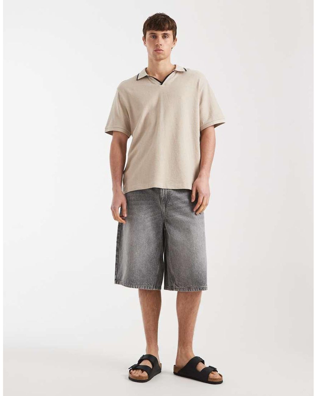 Redefined Rebel Natural Camden Boxy Oversized Fit Polo Shirt for men