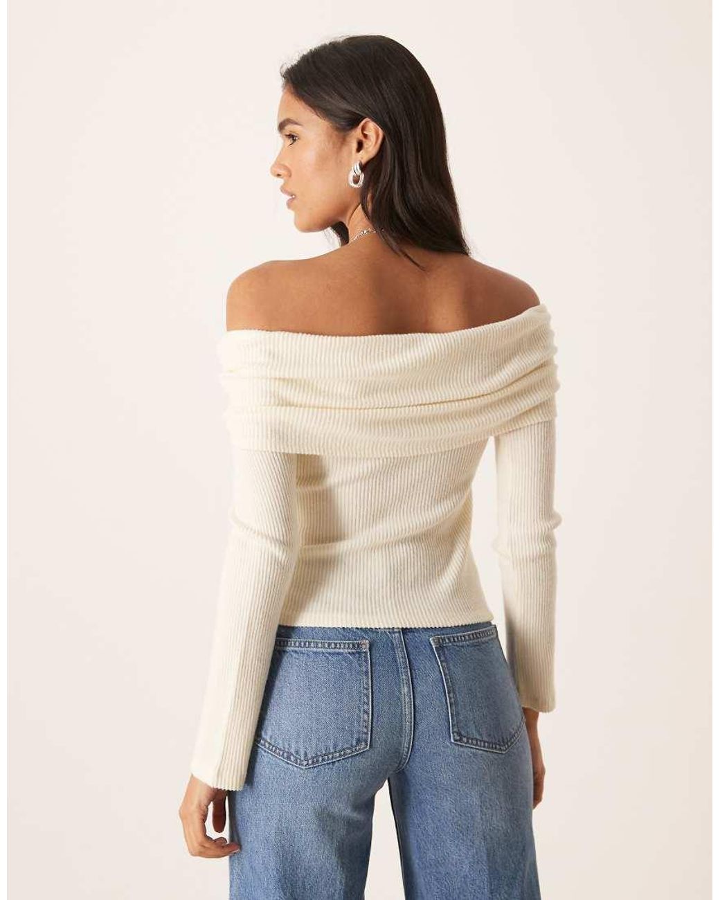 ASOS Blue Supersoft Brushed Rib Hardware Detail Off Shoulder Jumper
