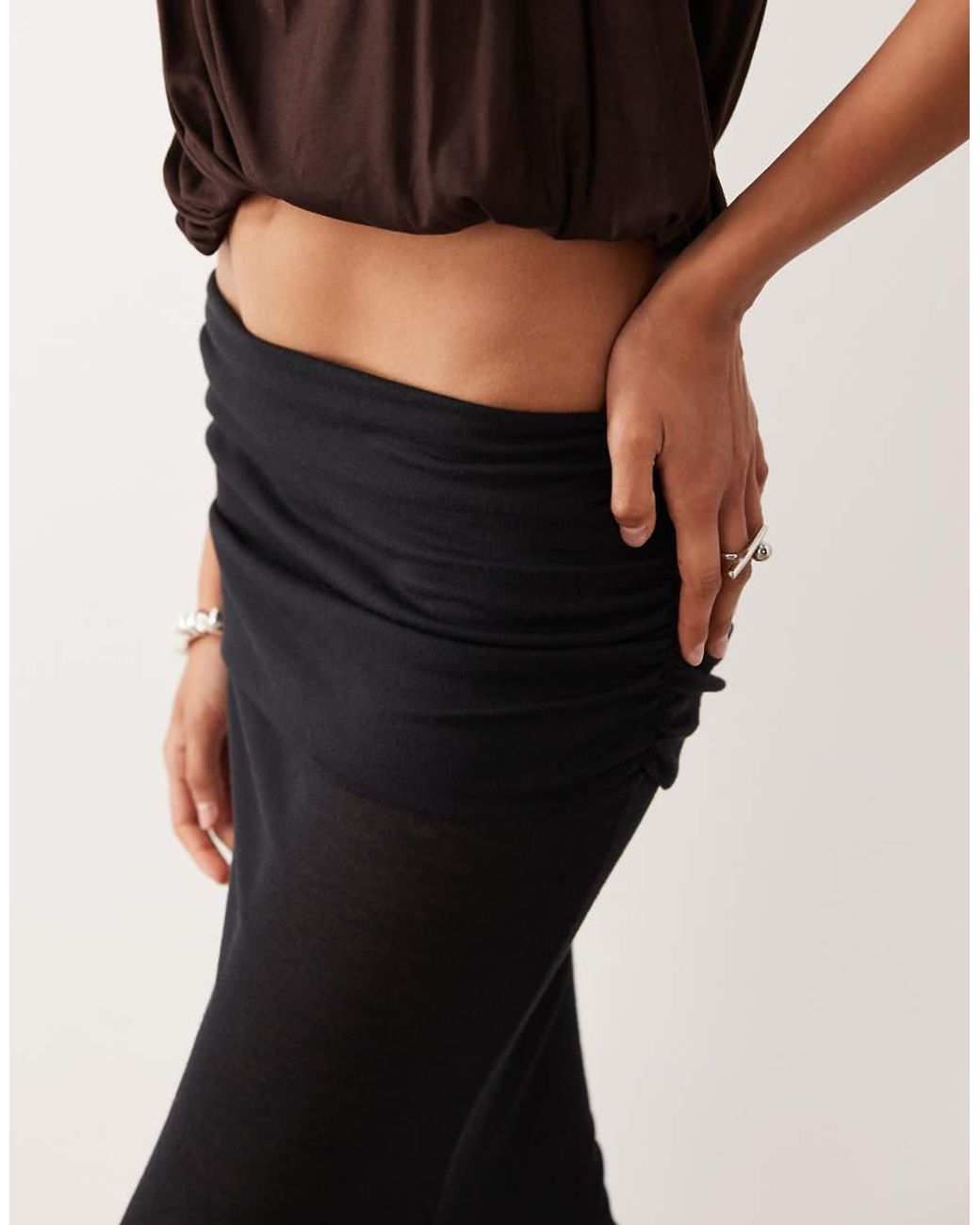 Oh Polly Natural Sheer Jesey Low Rise Draped Maxi Skirt