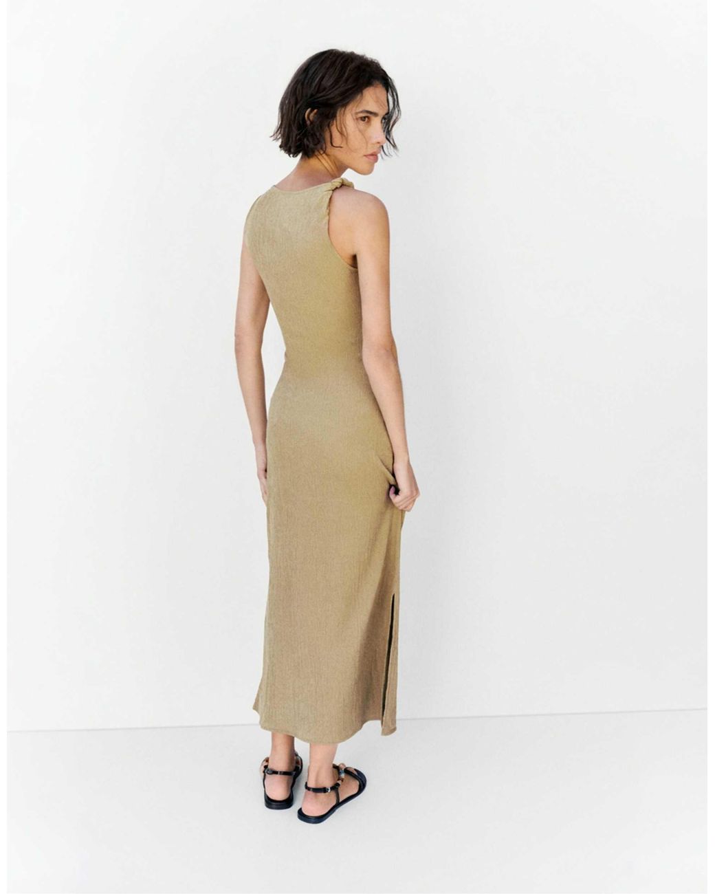 Pull&Bear White – gerafftes midikleid
