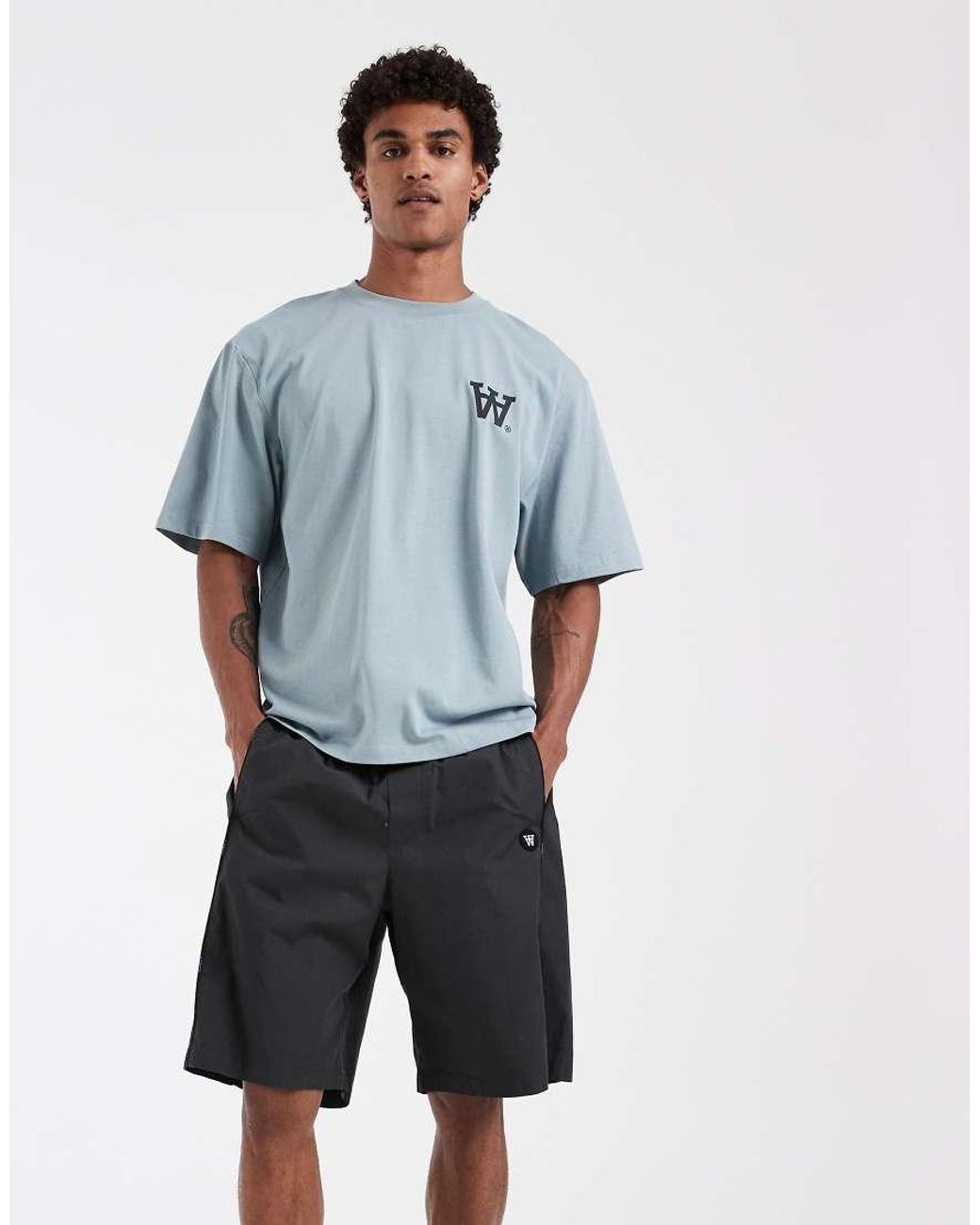 DOUBLE A by WOOD WOOD Blue 100% Cotton Roberto Sports Shorts for men