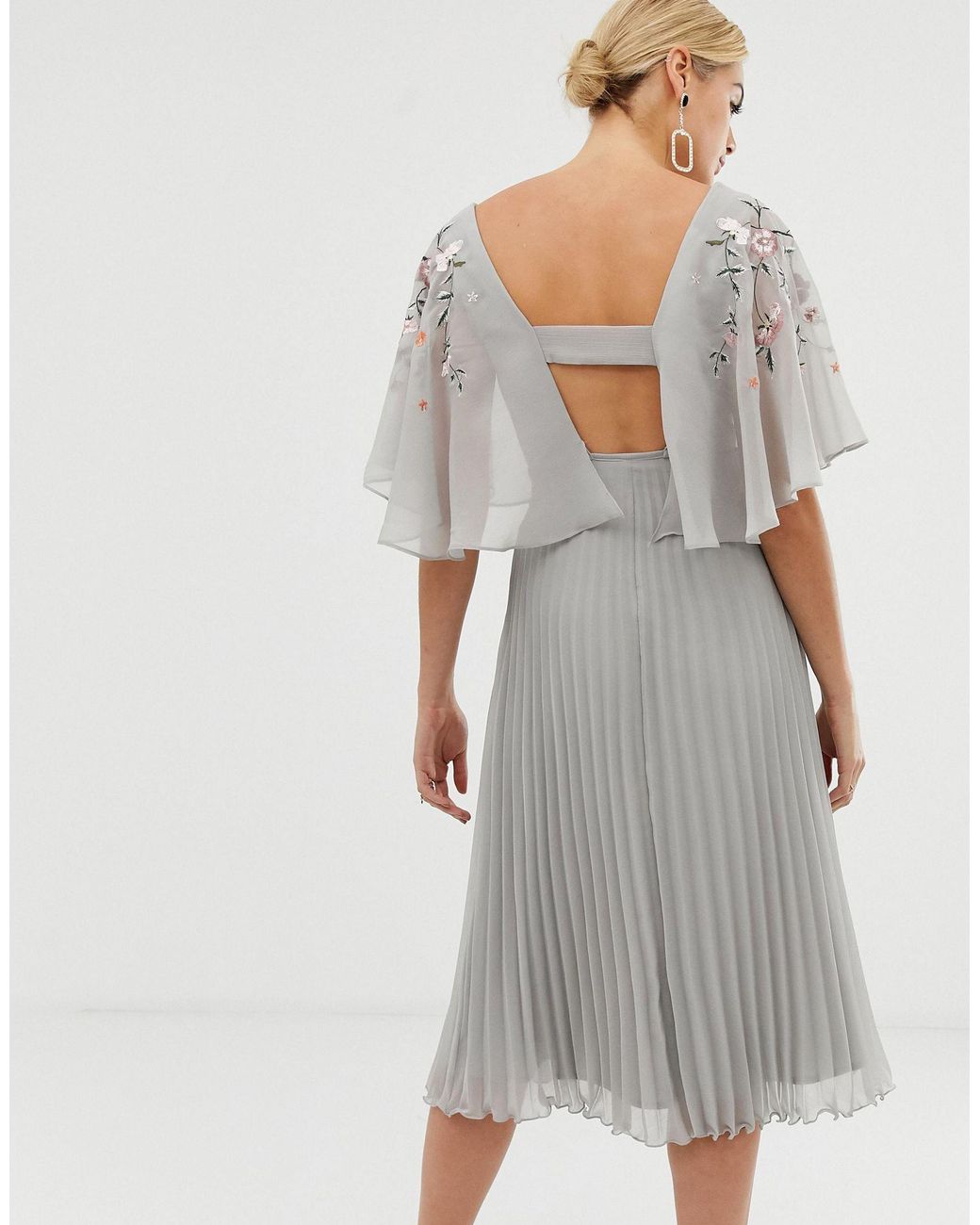 flutter sleeve midi dress with pleat skirt