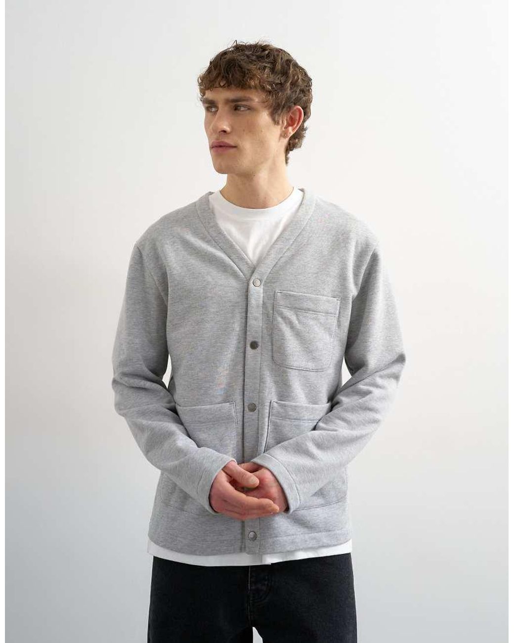 Topman Gray Oversized Fit Jersey Cardigan for men