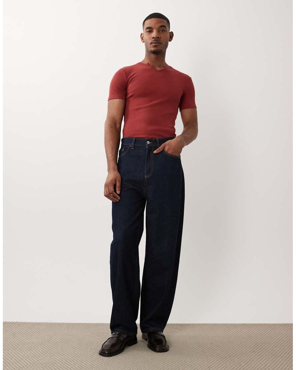 ASOS Red Muscle Fit T-shirt With Notch Neck for men