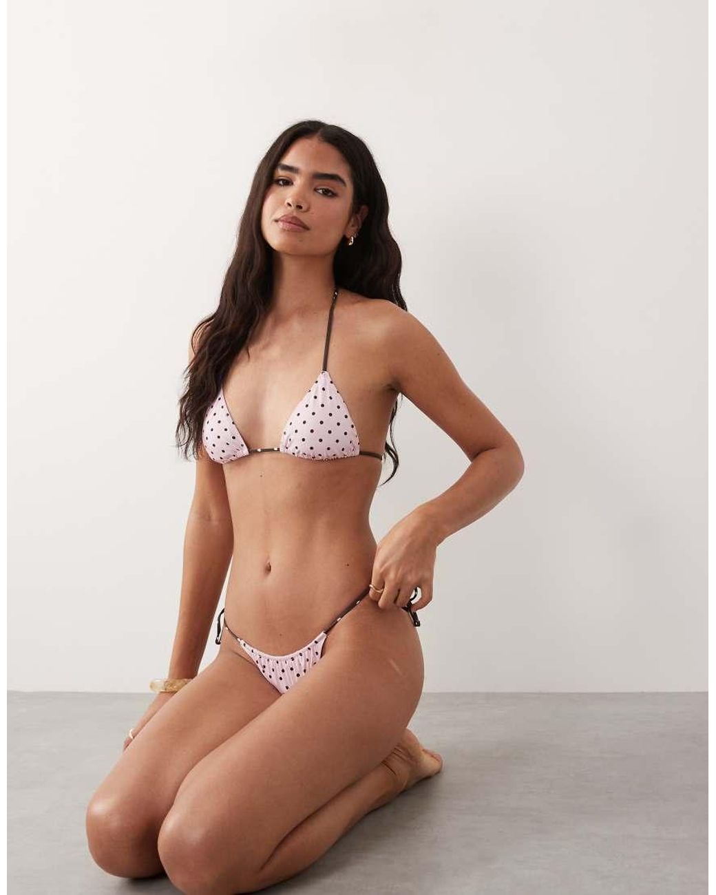 Mango Pink Polka Dot Tie Back Bikini Top