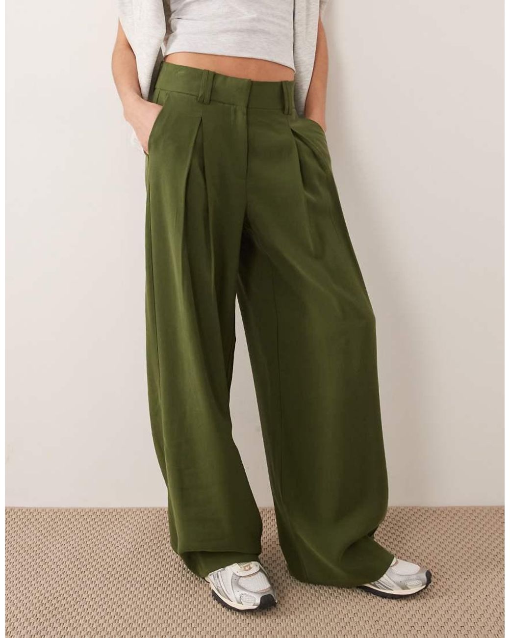 Aware Green High Waisted Pleat Front Trousers