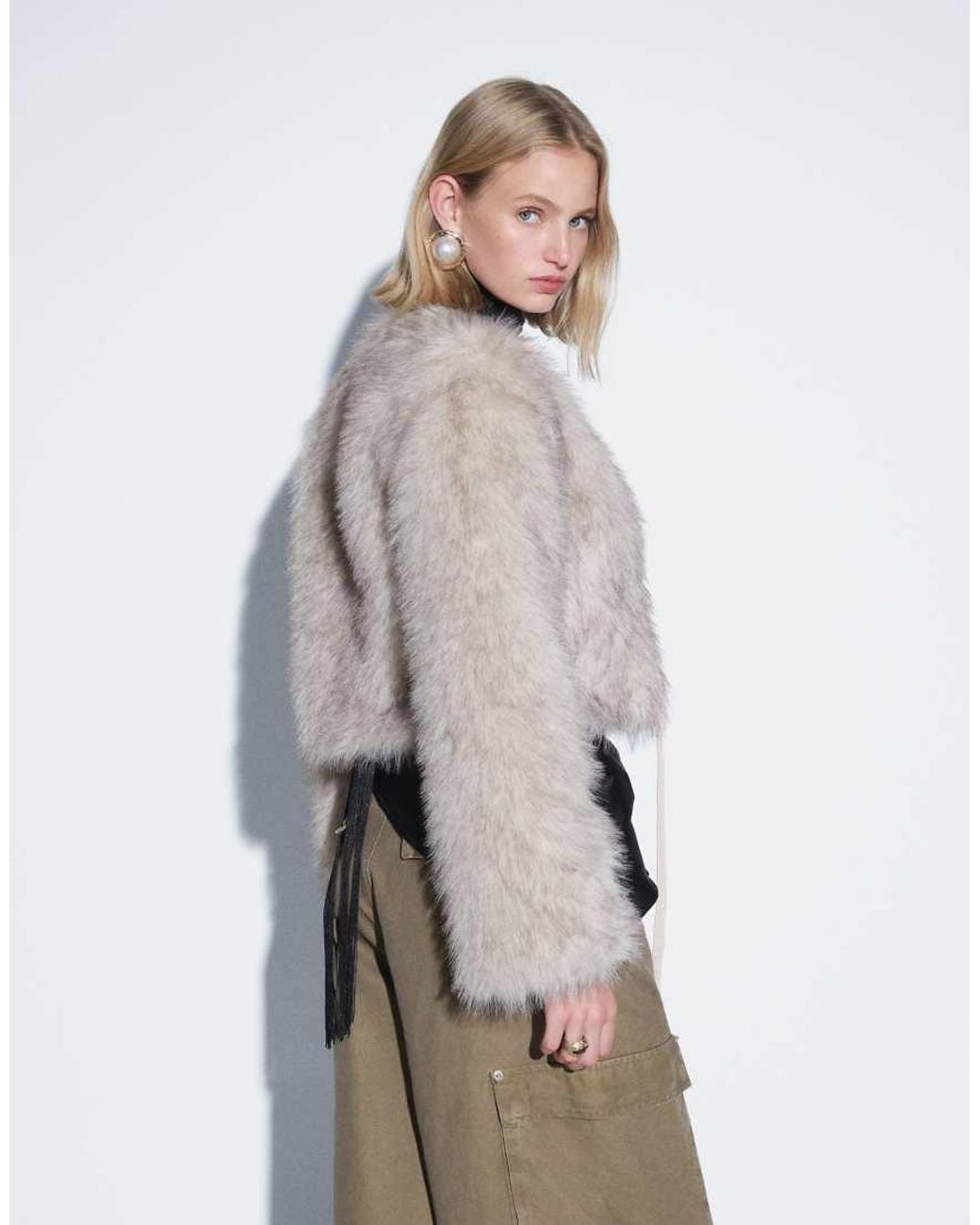 House Of Sunny Blue Gaia Faux Fur Jacket With Detachable Sleeves And Cape