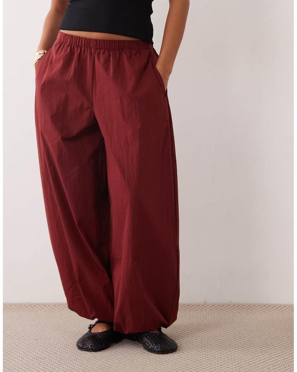ASOS Red Asos Design Petite Cotton Nylon Blend Pull On Balloon Trousers