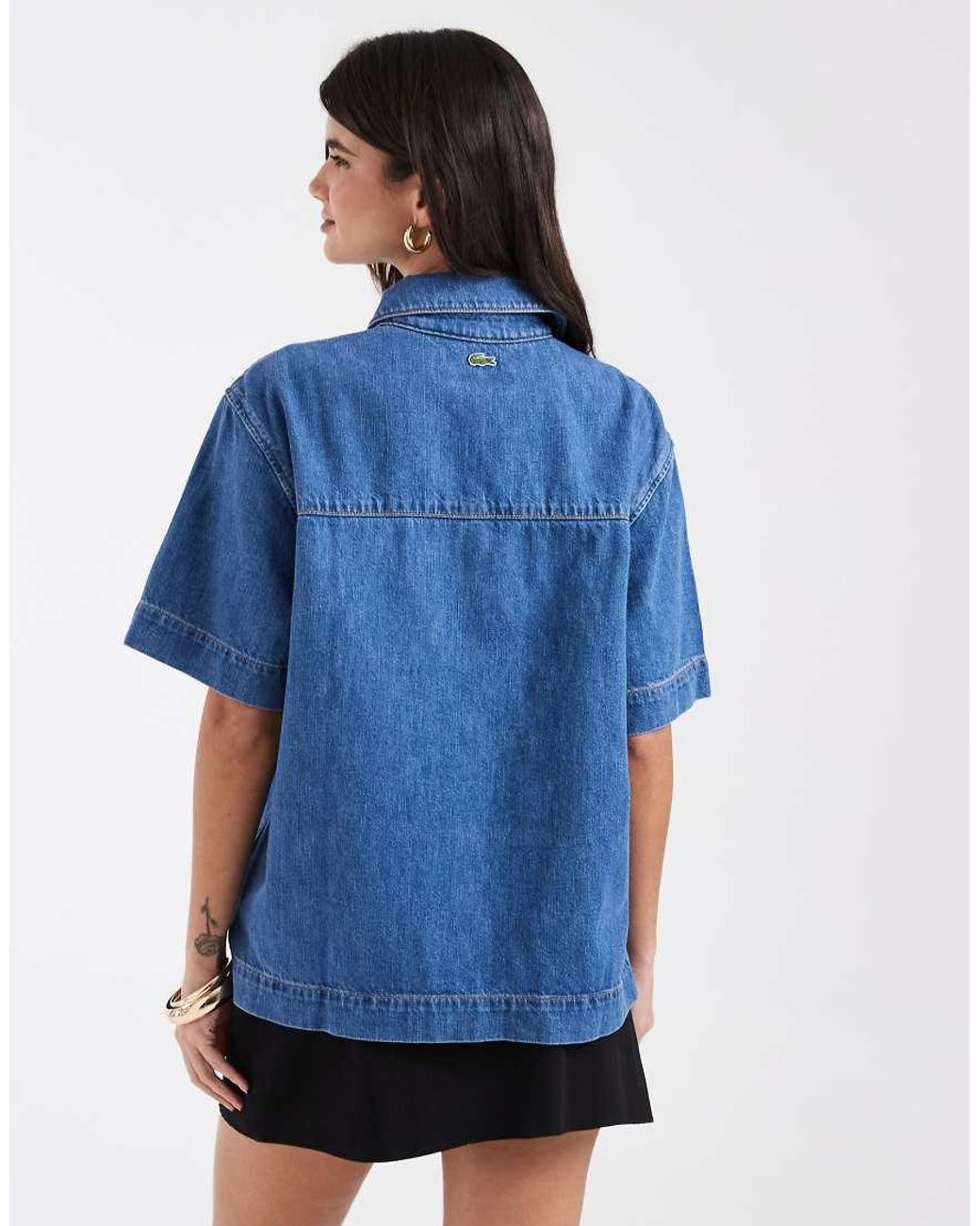 Lacoste Blue Oversized Lightweight Denim Polo