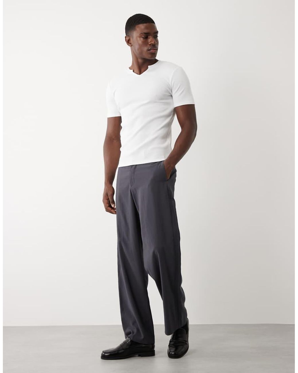 ASOS White Muscle Fit T-shirt With Notch Neck for men