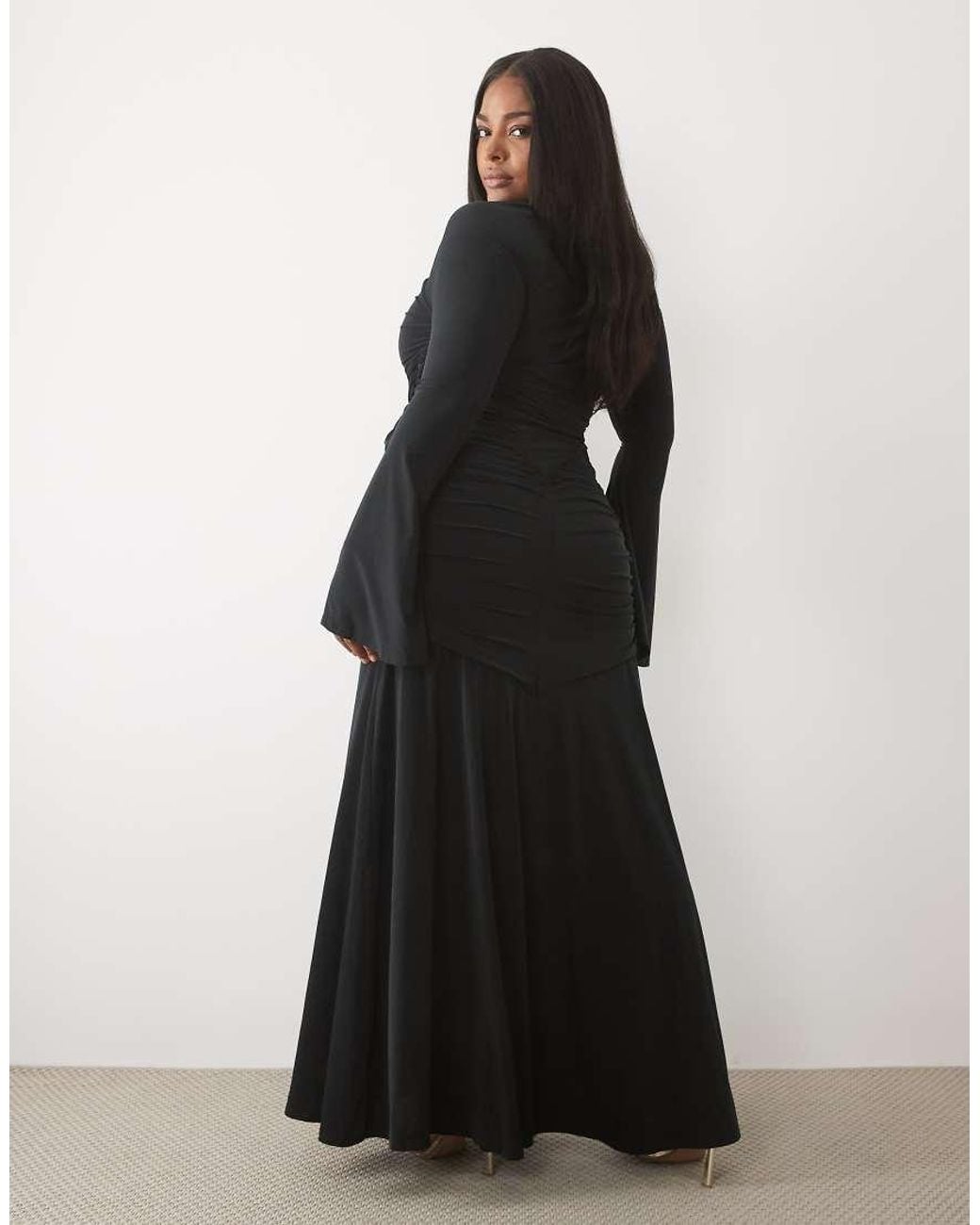 ASOS Black Asos Design Curve Slinky Square Neck Maxi Dress With Ruched Bodice