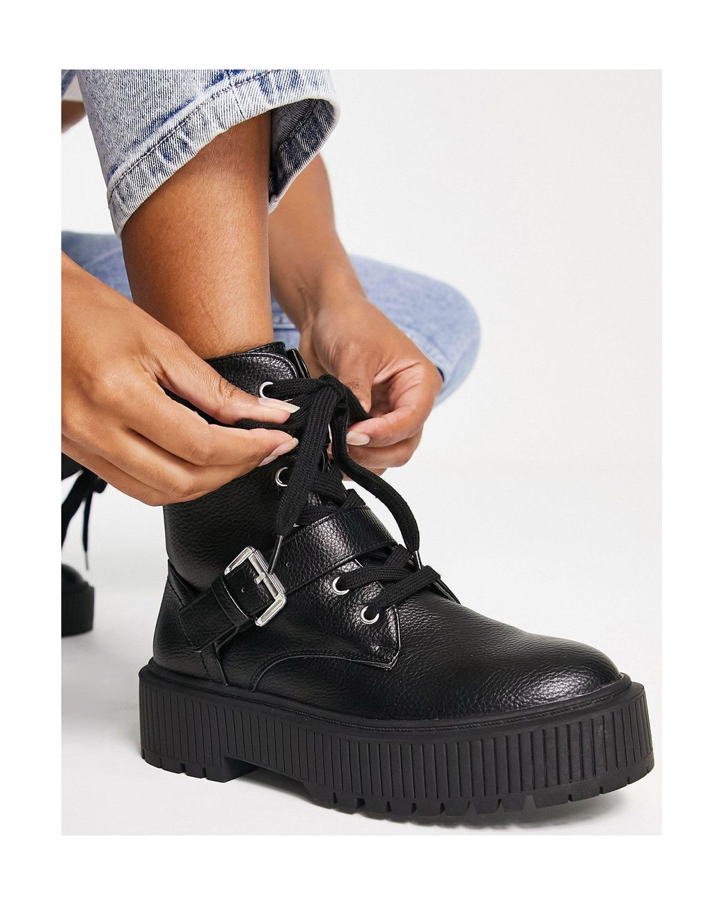 Bottines top plateforme plate
