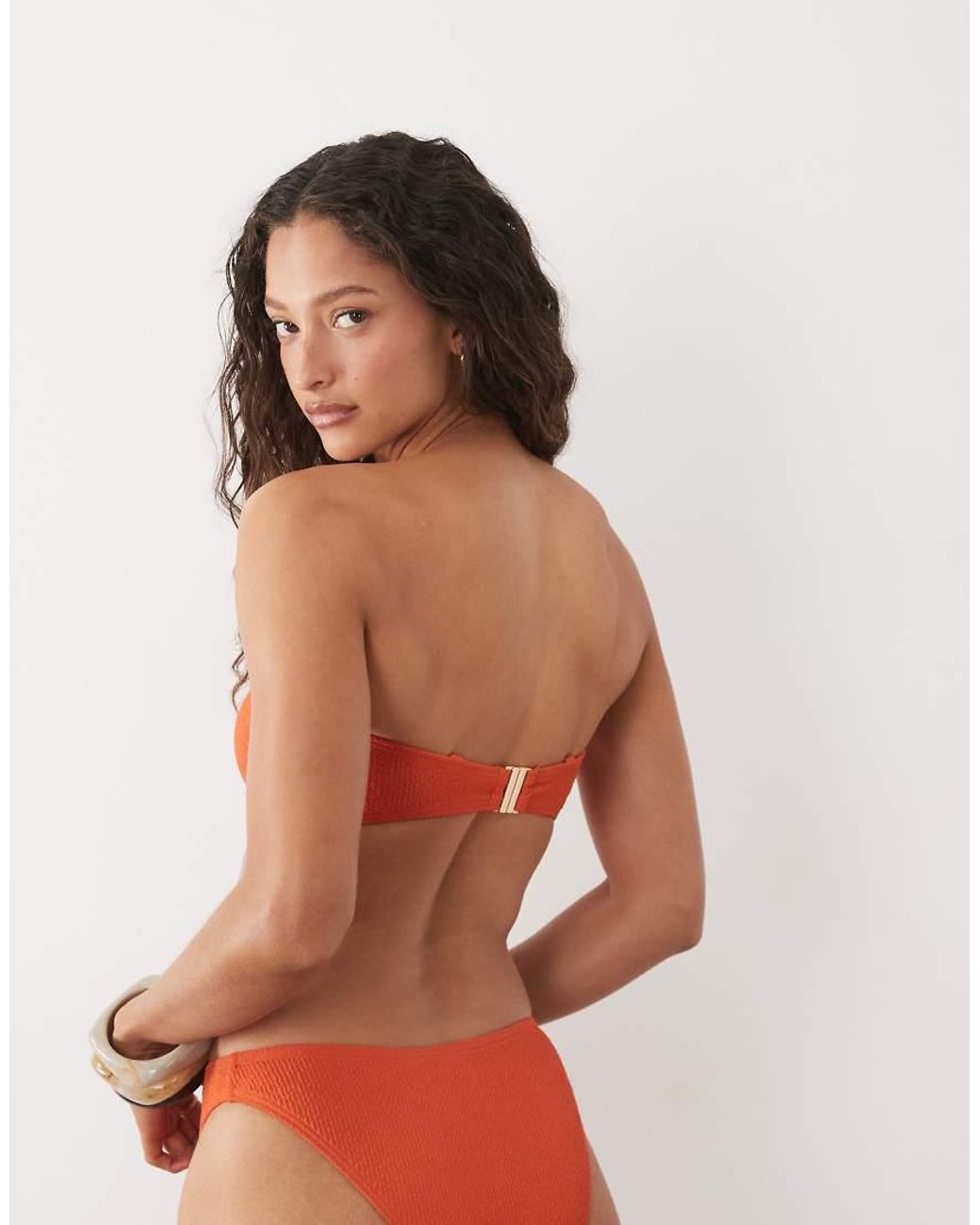 New Look Red Sun Trim Bandeau Crinkle Bikini Top