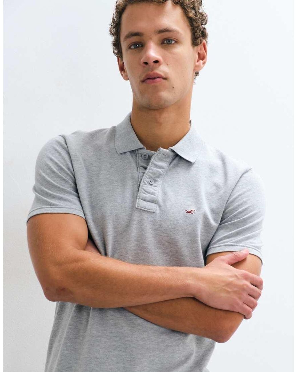 Hollister Gray Icon Logo Slim Fit Polo for men