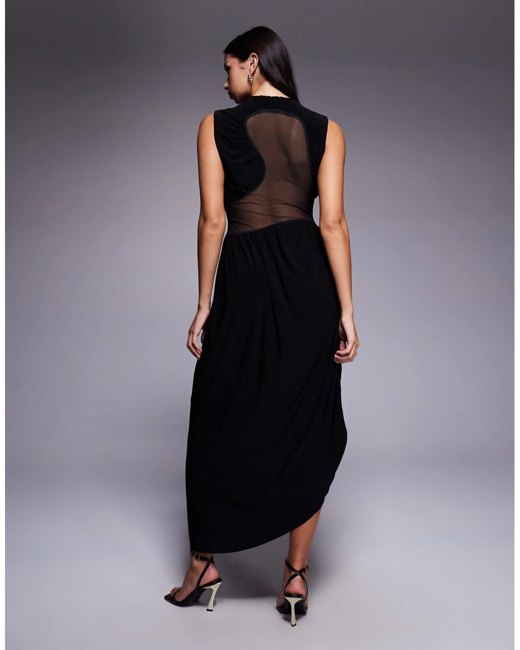 Cowled Robe ASOS Midi Dress With Cowled Skirt And Mesh Cut Out Detailing in Black ...