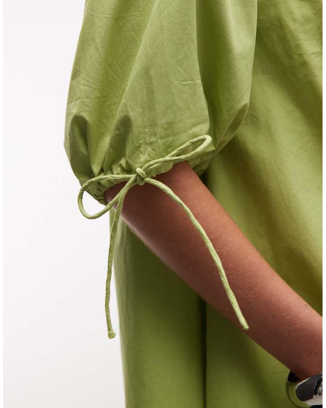 ASOS Green Scoop Neck Poplin Mini Dress With Tie Sleeves