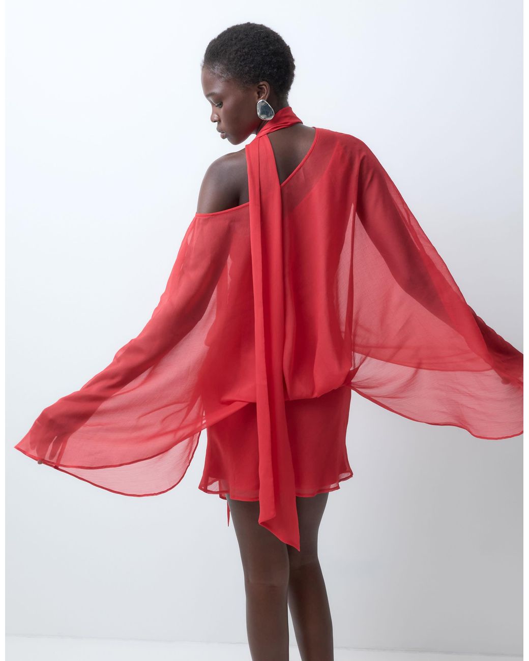 ASOS Asos Design Tall Off Shoulder Chiffon Cape Mini Dress With Scarf ...