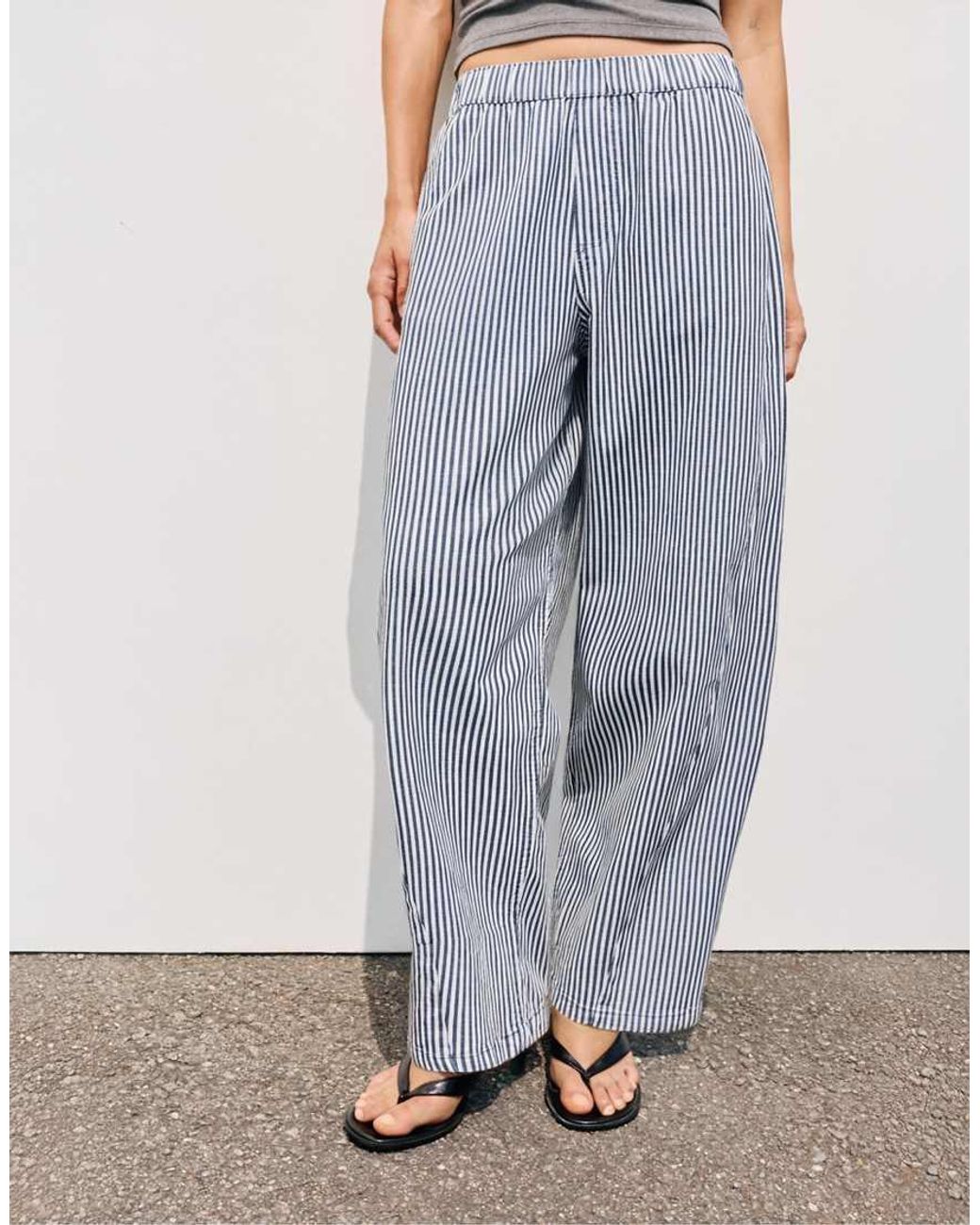 Pull&Bear Gray Straight-leg Striped Trousers