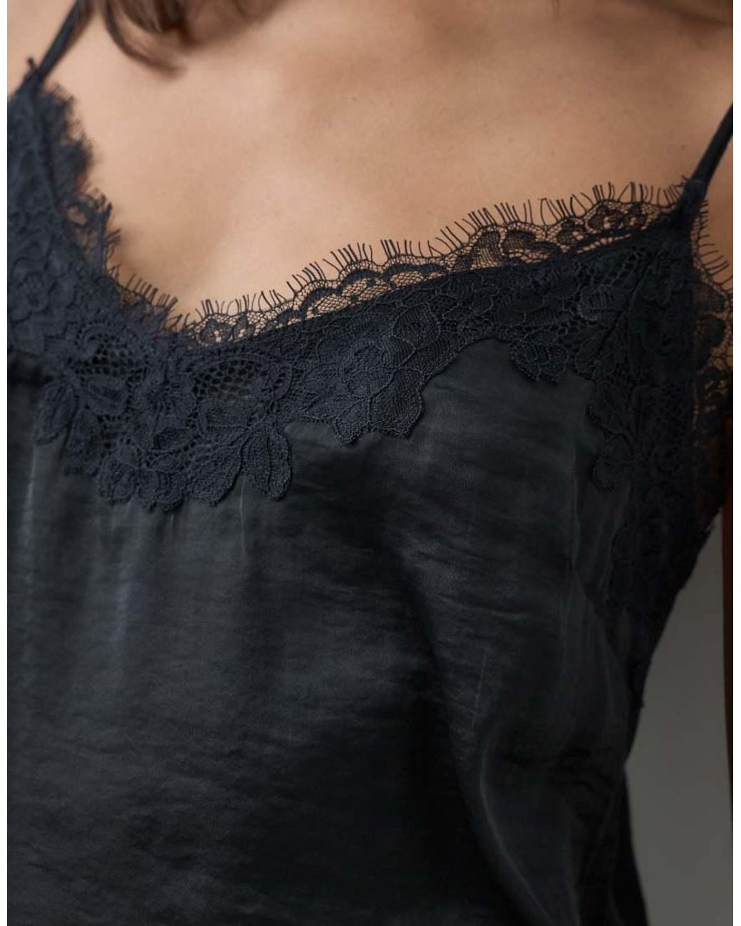 New Look Blue Lace Trim Satin Cami