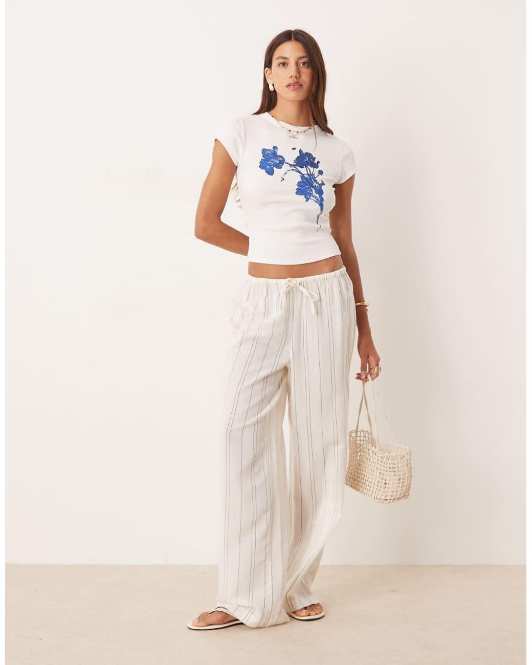 ASOS White Baby Tee With Blue Floral Graphic