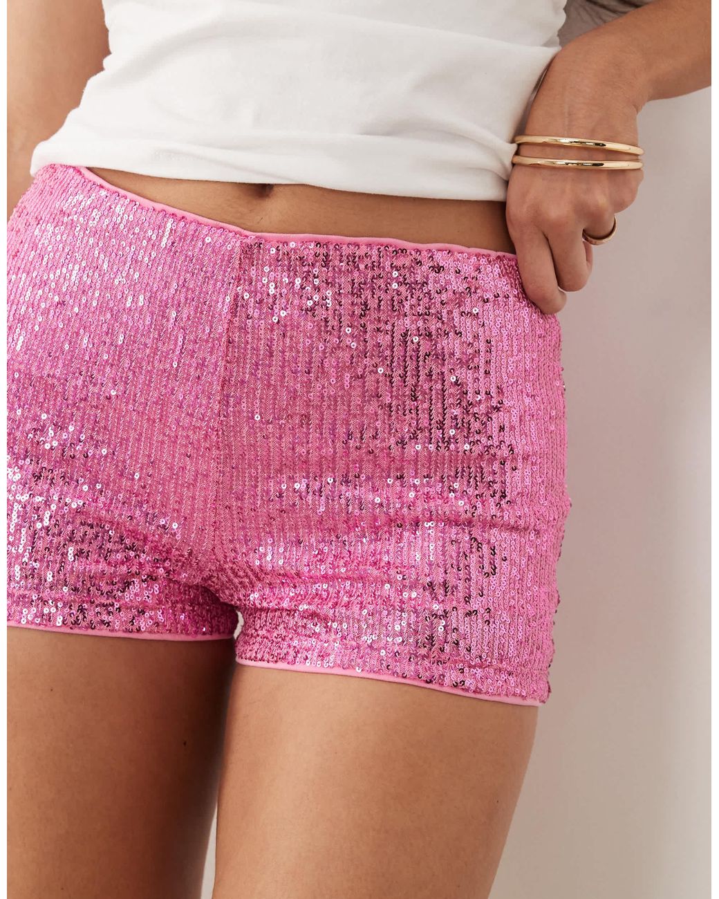 ASOS Pink Sequin Mini Shorts