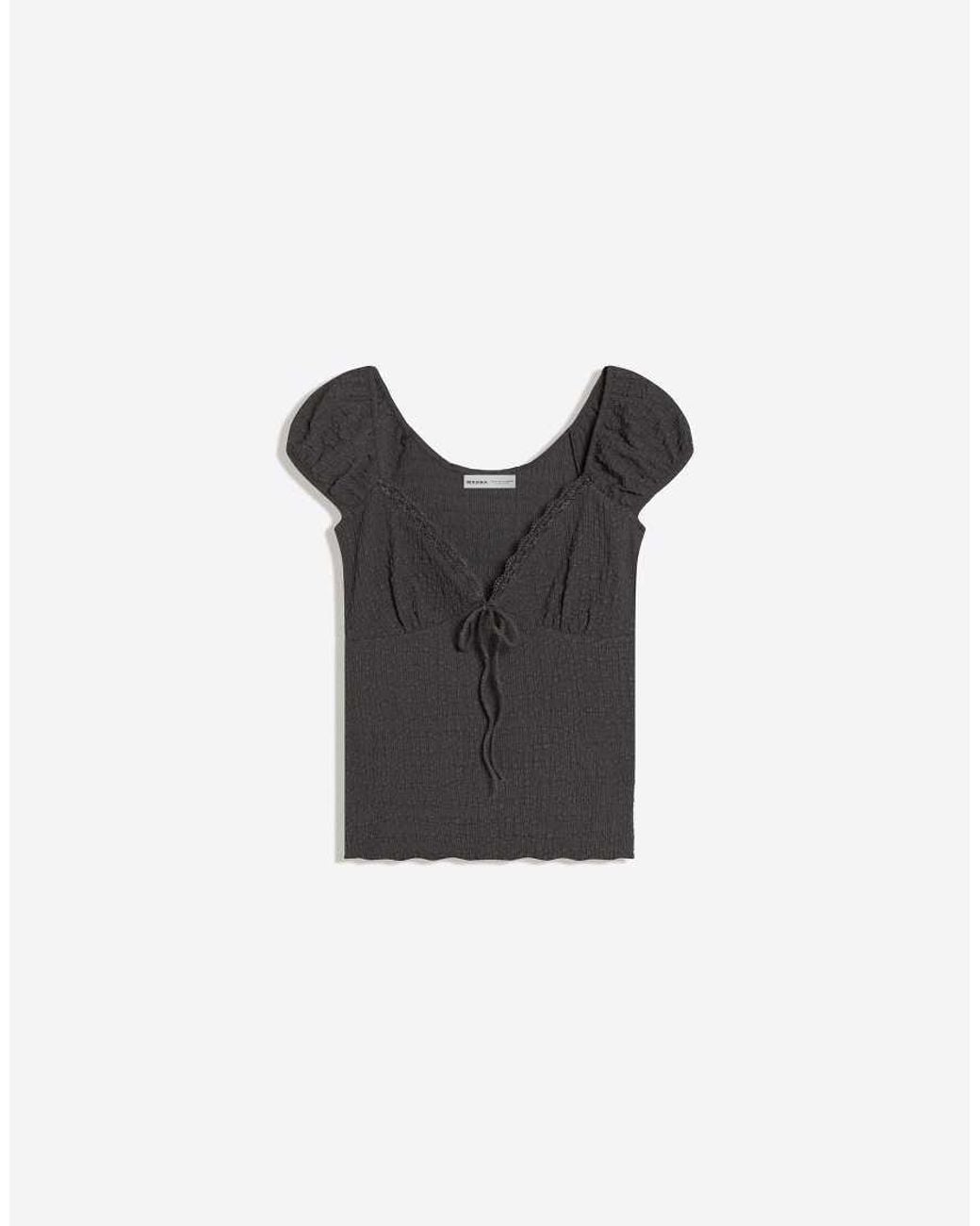 Bershka Gray Short Sleeve Waffle-knit T-shirt