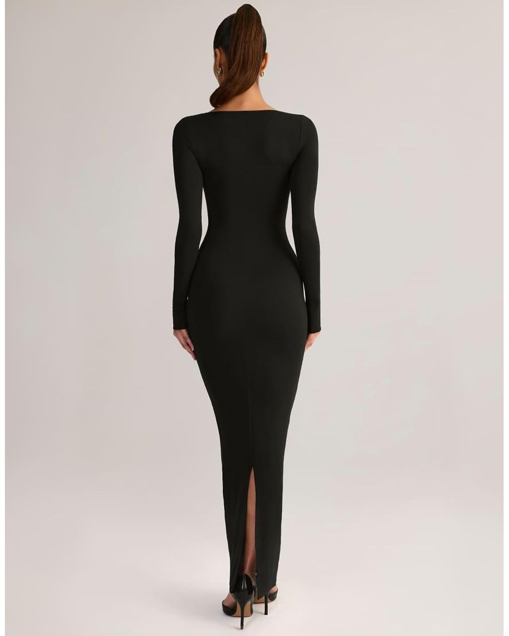 Oh Polly Black Lux Modal Square Neck Long Sleeve Maxi Dress