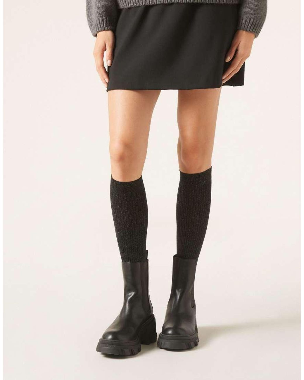 Calzedonia Black Long Ribbed Cotton Socks