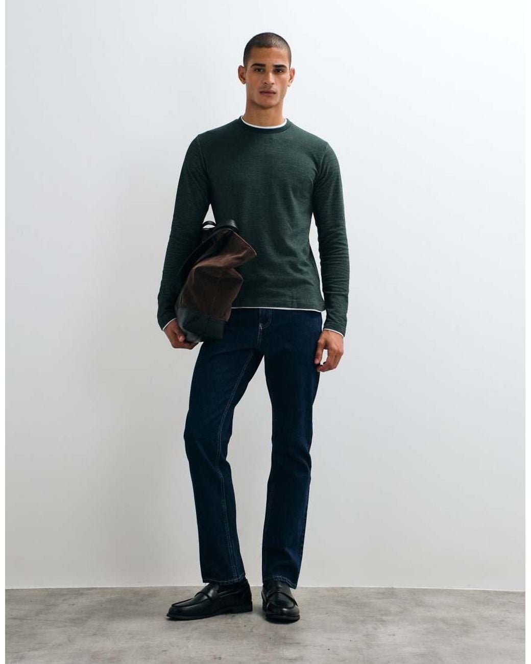 Brave Soul Blue Long Sleeve Crew Neck T-shirt for men